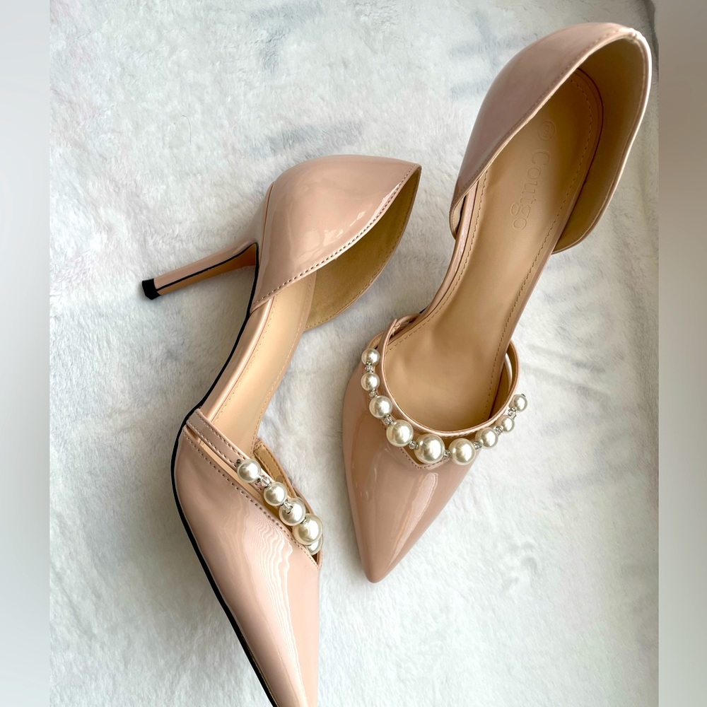 Women's Pearls Sandals Pointed Toe D'Orsay High Heels Pump Shoes